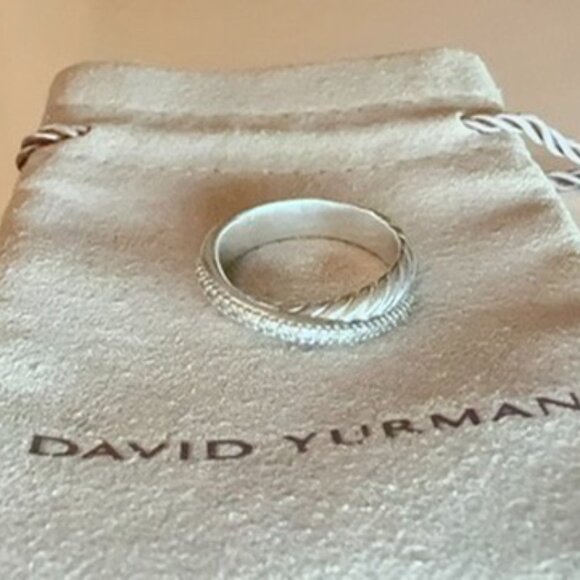 David Yurman Sterling Silver Diamond Crossover Ring 5mm – Size 7 (Like New) - Picture 1 of 8